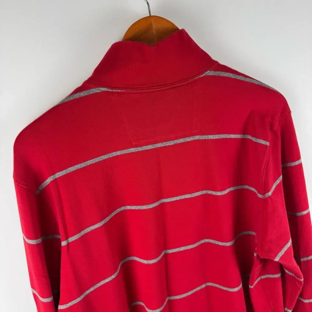 Banana Republic Men's Red Striped Quarter Zip Sweater ~ Large